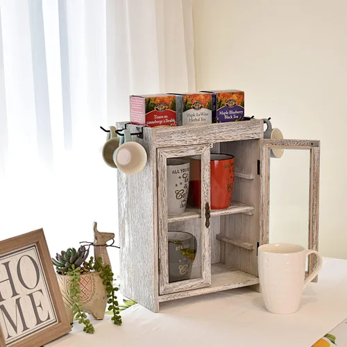 Miniatura 6 de Ikee Design Armario de almacenamiento de madera para encimera. Organizador personalizable con estantes ajustables, puerta de ventana de vidrio