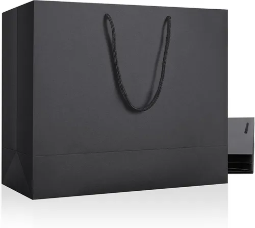 Xloey Bolsas de Regalo Grandes Negras, 3 Piezas 17"x5.5"x12.6" Bolsas de Regalo Grandes con Asas, Bolsa Negra DIY para Regalos, Bolsa de Compras de