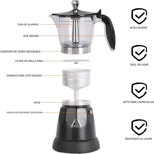Miniatura 2 de LAOION Cafetera Cubana, Cafetera Eléctrica de Espresso de 6 u 3 Tazas, Cafeteras Eléctricas Modernas Portátiles, Cafetera Moka Eléctrica con Base