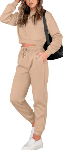 Miniatura 67 de BTFBM Conjunto deportivo de 2 piezas para mujer, camiseta corta de manga larga, sin botones, pantalón con cordón ajustable, pantalones deportivos