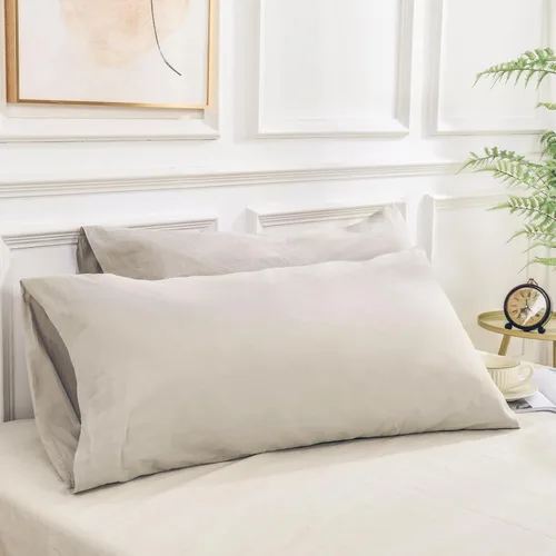 Miniatura 12 de NEXHOME PRO Juego de 2 fundas de almohada estándar 100% algodón orgánico, cierre de sobre, tacto de lino texturizado natural, suave y duradero
