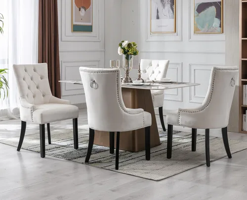 Miniatura 5 de Kmax Velevt - Juego de 2 sillas de comedor tapizadas, modernas de mediados de siglo, con patas de madera negra copetuda con botones para comedor