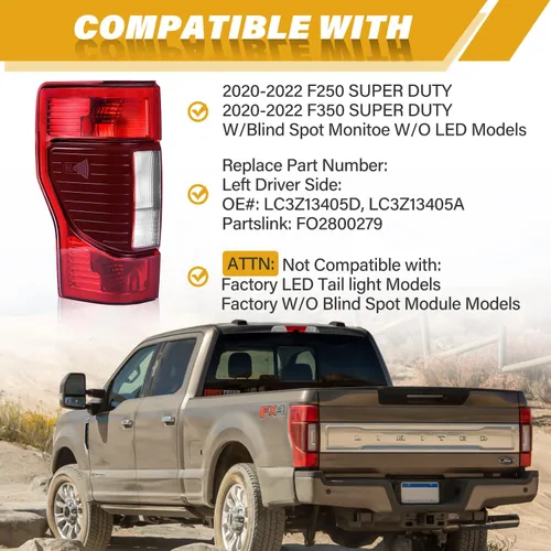 Miniatura 3 de LIDNADY Conjunto de luz trasera compatible con Ford Super Duty F250 F350 2020 2021 2022 con Punto Ciego sin modelos LED, reemplazo de lámpara Punto