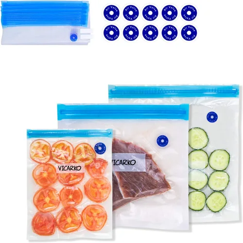 VICARKO 30 bolsas con cremallera al vacío, bolsas selladoras al vacío, almacenamiento de alimentos, bolsas reutilizables, con doble capa, sin BPA,
