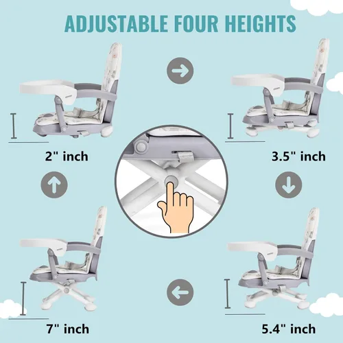 Miniatura 4 de Dream On Me Munch N Go - Asiento elevador para bebés de 6 a 36 meses, alimentación 3 en 1, asiento de piso y mesa, 4 alturas ajustables, diseño Gris