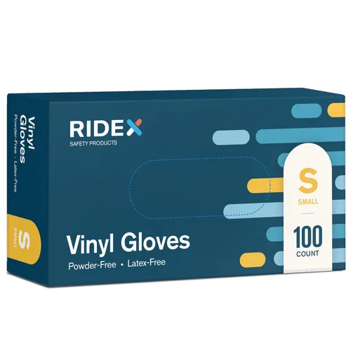 Ridex - Guantes desechables de vinilo transparente sin látex [100 unidades], guantes multiusos sin polvo, en caja dispensadora, 100 piezas - Talla