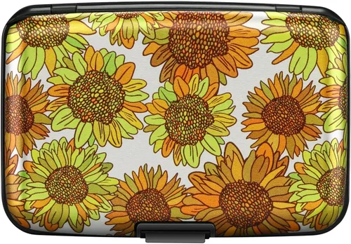 Miniatura 53 de ELFISH Mini cartera de aluminio RFID para tarjetas de crédito, funda de identificación de metal para hombres y mujeres, Happy Flower, Cartera Rfid