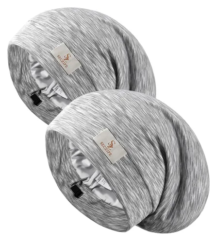 Miniatura 10 de SECZIPE 2 piezas de envoltura de cabello de satén de seda para dormir, gorras ajustables de noche para cabello rizado natural para mujeres y hombres