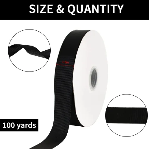 Miniatura 2 de TONIFUL Cinta de grogrén de 1 pulgada, rollo de cinta de grogrén sólido negro para envolver regalos, accesorios para el cabello, coser, lazos