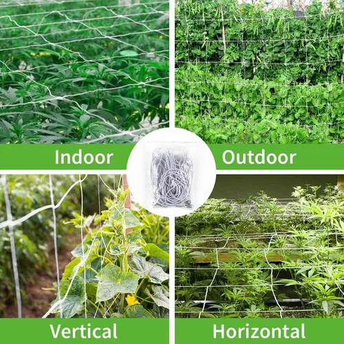 Miniatura 5 de iPower Paquete de 4 redes elásticas de enrejado de 3 x 3 pies con 6 ganchos para plantas trepadoras de invernadero de interiores y exteriores