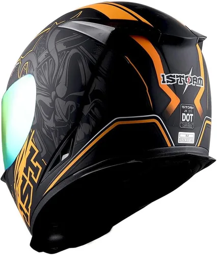 Miniatura 4 de Casco integral para motocicleta 1Storm con diseño de cráneo rey en mate negro + una visera transparente extra: HJK311 Calavera Naranja