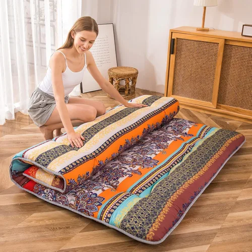 Miniatura 3 de MAXYOYO Colchón bohemio retro de suelo, clásico, floral, estilo japonés; futón enrollable y grueso para dormir, portátil, para campamento que se