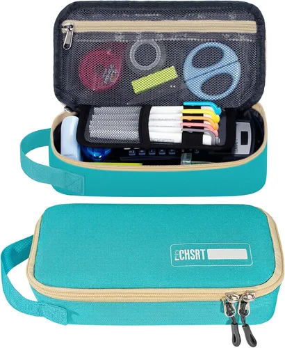 Miniatura 10 de Estuche grande para lápices, estuche duradero para bolígrafos con gran capacidad, bolsa de papelería portátil minimalista con asa para escuela, Gris