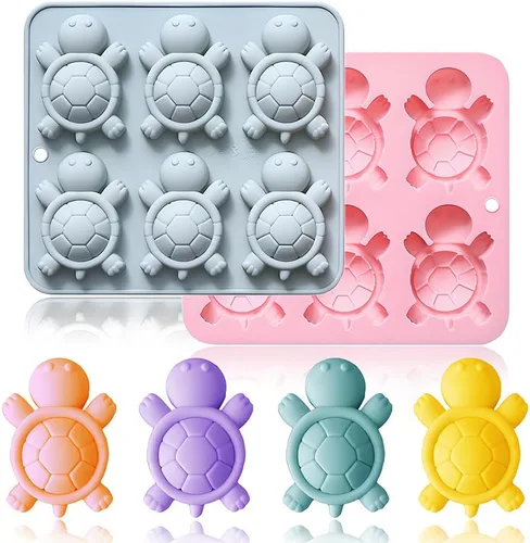 Paquete de 2 moldes de chocolate con 6 cavidades de silicona de tortuga para pasteles, gomitas, gelatina, cubitos de hielo, decoración de pasteles,