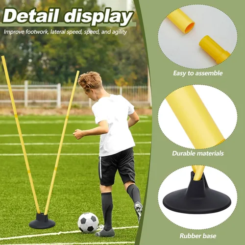Miniatura 4 de Wenqik Juego de 12 bastones de agilidad de fútbol con 6 bastones de entrenamiento, bases de fútbol, poste de velocidad desmontable, altamente