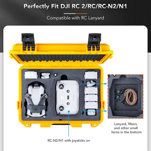 Miniatura 3 de Lykus Titan MM410 Estuche Rígido Impermeable (Amarillo) para DJI Mini 4 Pro/Mini 3/Pro y DJI RC 2/RC/RC-N2/N1, Soporte para 7 baterías y cordón RC