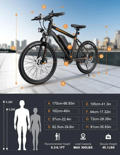 Miniatura 7 de TotGuard Electric Bike for Adults, 26" Ebike with Peak 500W Brushless Motor, Electric Mountain Bike with 374Wh Removable Battery, 50 Miles Electric