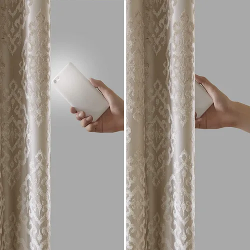 Miniatura 5 de Sun Smart Mirage - Cortina opaca para ventana (100 % de eliminación de luz), tela tejida de estilo jacquard, patrón damasco, con ojales, 50 x 84
