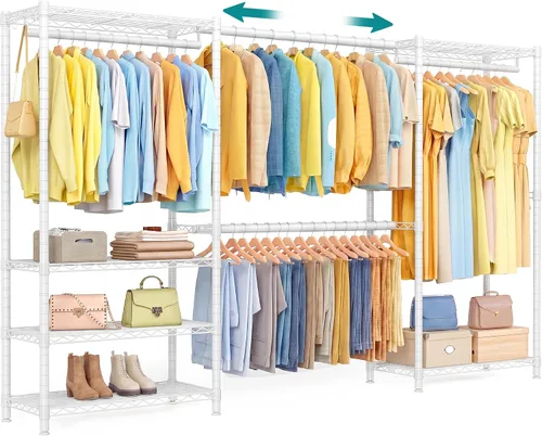 Miniatura 7 de SONGMICS ULGR418BH01 - Perchero de ropa con ruedas rodantes, con estantes de malla ajustables y rieles para colgar, ganchos, 15.8 x 35.4 x 78.3