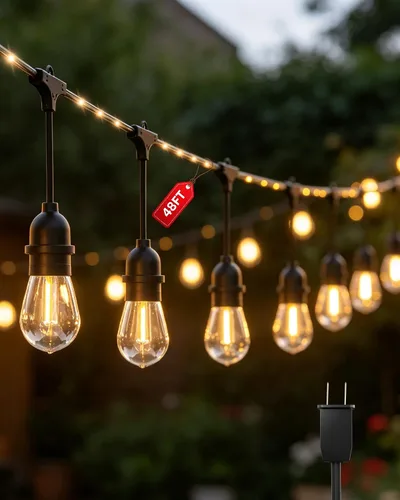 Miniatura 7 de Tira de luces para exteriores con tubo iluminado de 24 pies, cadena de luces de grado comercial con 13 bombillas Edison S14 (12+1 de repuesto)