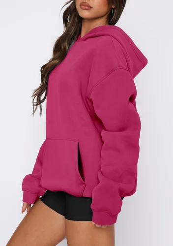 Miniatura 32 de onlypuff Sudadera casual con capucha para mujer, de manga larga, con bolsillo de canguro, hombro caído