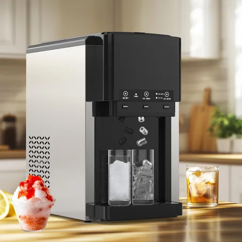 ADVWIN Dispensador de agua 3 en 1 con máquina de hielo, encimera de máquina de hielo en pepita, bala y hielo triturado, enfriador de agua, 44