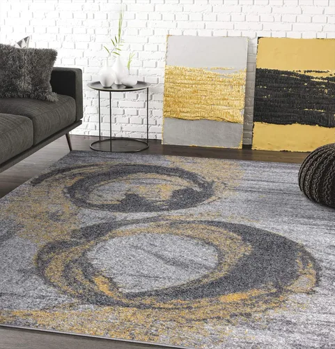 Abani Laguna Collection - Alfombra decorativa contemporánea con anillo de salpicaduras, color amarillo y gris, de 3 x 5 pies, estilo moderno