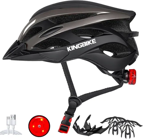 Miniatura 17 de KINGBIKE - Casco de bicicleta para adultos, hombres, mujeres y jóvenes, para ciclismo en carretera y montaña, con luz recargable por USB