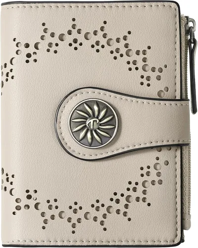 Tipmile - Cartera pequeña para mujer, cartera de cuero con bloqueo RFID, plegable con bolsillo para monedas y con cremallera, Beige, Casual