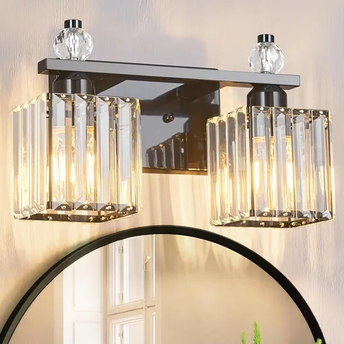 Miniatura 48 de Luces de Tocador de Baño de 3 Luces, Placado Negro, Modernas Luces de Tocador de Cristal para Baño, Luces de Tocador de Cristal para Usar Sobre