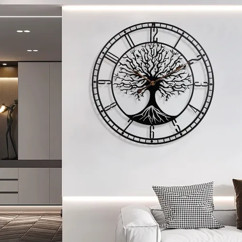 Miniatura 7 de Dankeit Reloj de pared con diseño de árbol de la vida, de metal negro de 24 pulgadas, reloj de pared de gran tamaño para sala de estar, dormitorio