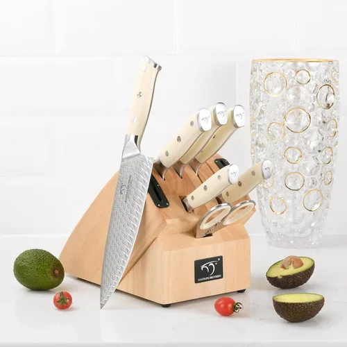 Miniatura 5 de NANFANG BROTHERS Juego de cuchillos de Damasco, 10 piezas para cocina con bloque, juego de cuchillos de cocina con bloque, mango ergonómico ABS