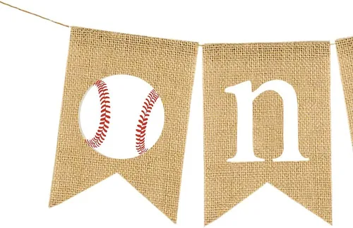 Miniatura 3 de Rainlemon Yute arpillera béisbol una pancarta rústica para niño y niña, fiesta de primer cumpleaños, decoración para silla alta