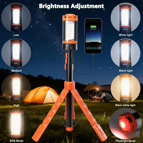 Miniatura 5 de Luces de campamento, linterna LED recargable portátil con 5 modos de iluminación, luz telescópica con luz de trabajo trípode, linterna desmontable