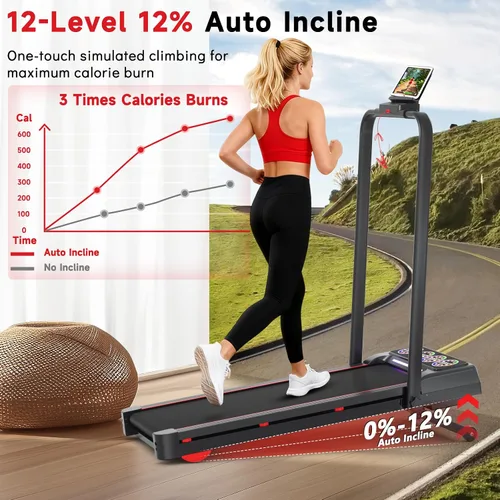 Miniatura 2 de Walking Pad Treadmill with Incline and Handle Bar, 7.5MPH Under Desk Foldable Treadmill for Home Office with Remote Control Negro azabache