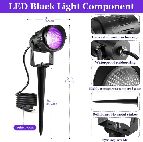 Miniatura 5 de Luces LED negras de Halloween de 12 W, focos de luz negra para exteriores con enchufe de EE. UU., IP66, impermeable, para fiestas de baile