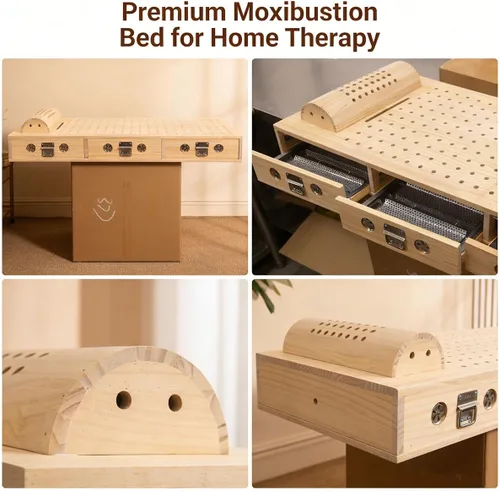 Miniatura 8 de Caja de moxibustión de madera maciza, cama Moxa, alfombrilla de moxibustión sin humo con ventilación y funcional ergonómica para terapia