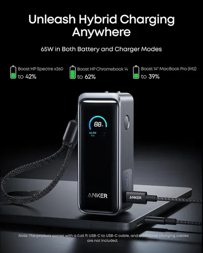 Miniatura 3 de Anker Prime Power Bank, paquete de batería de 9,600 mAh con cargador de pared de salida de 65 W, compatible con PD 3.0 y PPS, recarga rápida de 30