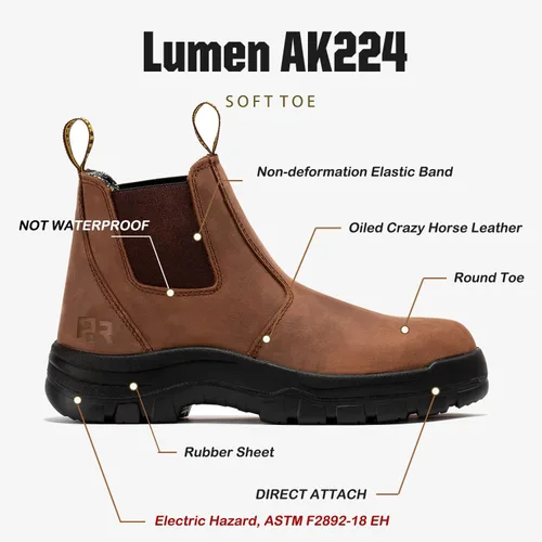 Miniatura 3 de ROCKROOSTER Lumen - Botas Chelsea para hombre, botas de cuero aceitado, botas de trabajo de punta suave de 6 pulgadas, Poron XRD, Coolmax, ASTM