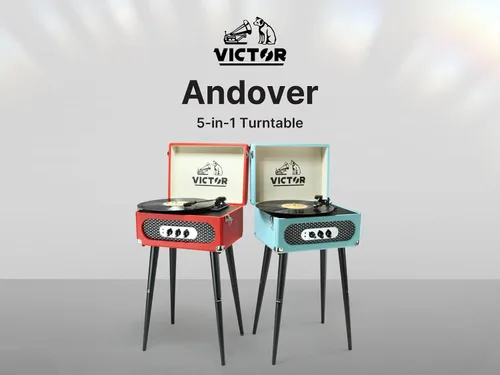 Miniatura 2 de Victor VWRP-3200 Andover - Tocadiscos 5 en 1 con reproductor de discos de 3 velocidades, radio FM, Bluetooth, altavoces integrados y patas de altura