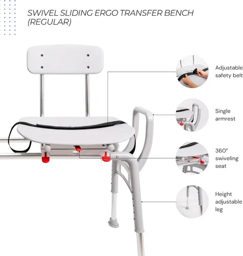 Miniatura 8 de Eagle Health Supplies Silla de ducha deslizante con asiento giratorio, elegible para FSA/HSA, bancos de ducha ajustables en altura para ducha