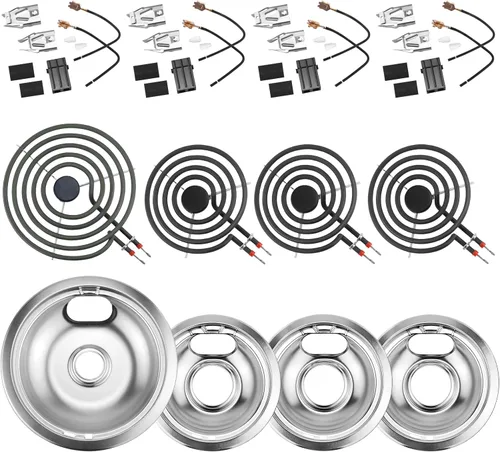 Miniatura 9 de Bandejas de Goteo para Quemadores de Estufa Eléctrica, Cubiertas de Quemadores de Estufa W10290353(6") W10290350(8")+Repuesto de Quemadores