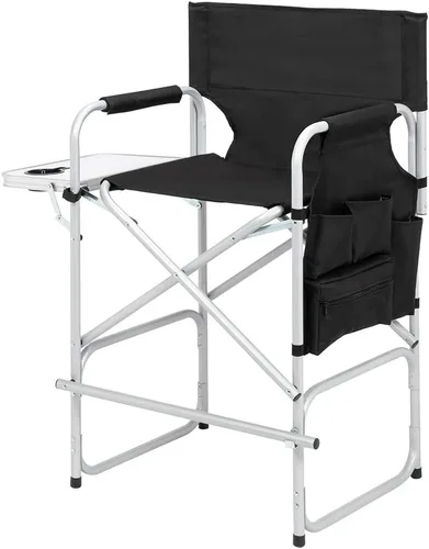 Miniatura 3 de Vasitelan Silla plegable alta para directores con bolsa de almacenamiento para mesa auxiliar, altura de barra portátil para maquilladores, marco