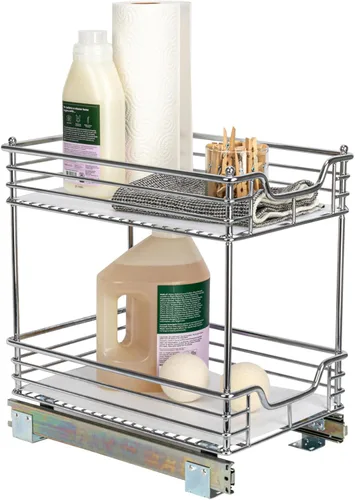 Household Essentials Glidez - Organizador multiusos de acero cromado con forro de plástico para uso debajo del gabinete, diseño de 2 niveles, se
