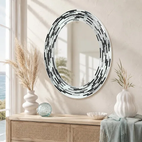 Miniatura 11 de Head West Espejo de tocador de mosaico negro con azulejos estriado de 24"x30" para pared de baño, espejo de vidrio rectangular impreso para sobre