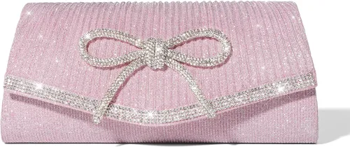 Bolso de mano con lazo brillante para mujer con diamantes de imitación de purpurina para boda, fiesta, graduación, bolsa de noche elegante, caja de