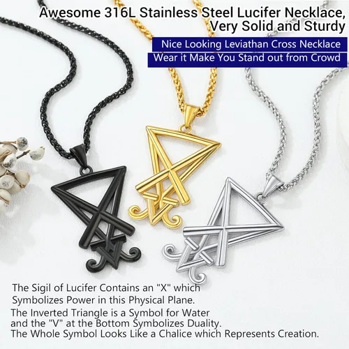 Miniatura 55 de PROSTEEL Satanic Jewelry Upside Down Cross Necklace for Men Women, 316L Stainless Steel/925 Sterling Silver Inverted Cross/Leviathan Cross Pendant