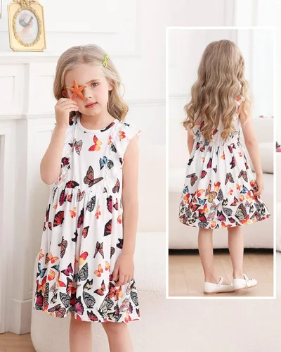 Miniatura 3 de Goodstoworld Vestido de verano para niña pequeña, vestidos de playa con volantes y lazo en la espalda para niñas de 2 a 8 años