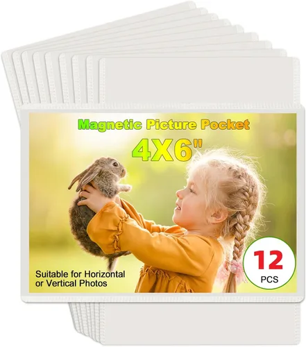 Miniatura 3 de CHUNNIAO Paquete de 24 imanes de fotos para refrigerador, más solución para mostrar tus fotos, 12 marcos de fotos para refrigerador y 12 hojas