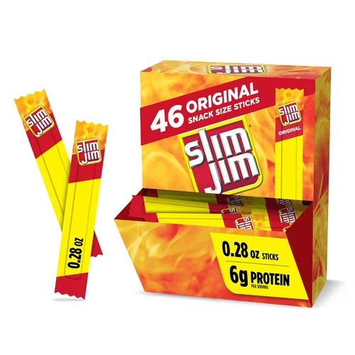 Slim Jim Palitos de carne ahumada, sabor original, 0.28 onzas de proteína por porción, tamaño de aperitivo, 0.28 onzas (46 unidades)